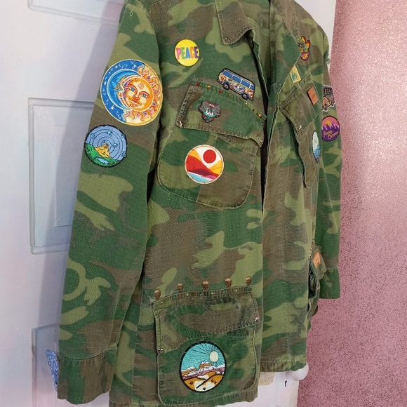 SOLD @MARKET Vintage Army Camo custom trippy hippie Rage patch jacket! - Picture 2 of 8